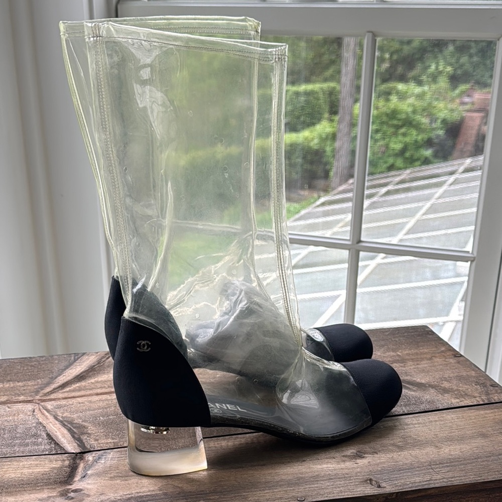 CHANEL Transparent Women’s Black and Clear Heeled Boots 41c 41 10 9.5